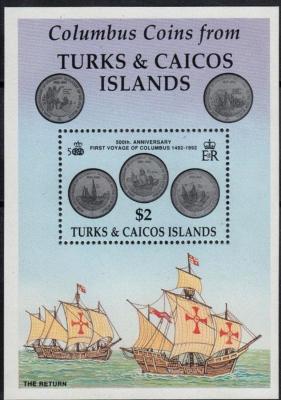 Turks & Caicos 1992 MNH 2 MS, Columbus, Discovery of America, Coins, Money on Stamps-1600.jpg