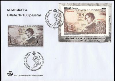 Spain 2023 Numismática Billete de cien pesetas multicolor MNH-2100.jpg