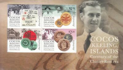 Cocos (Keeling) Islands Currency of the Clunies money coins monnaie souvenir sheet MNH-400.jpg